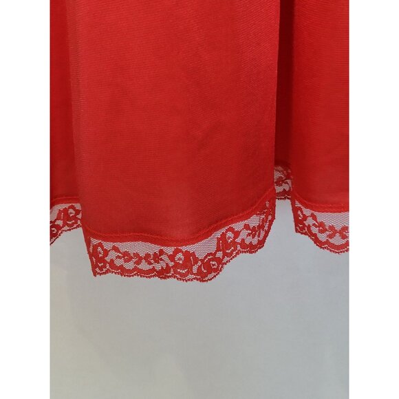 Vintage Slip Dress Lace Trim Size 40 Adjustable Straps Red Silky Nylon Antron Va - Picture 7 of 7